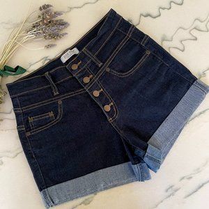 Judy Blue | Dark Wash Rolled-Cuff Button Fly High-Waisted Denim Shorts | M